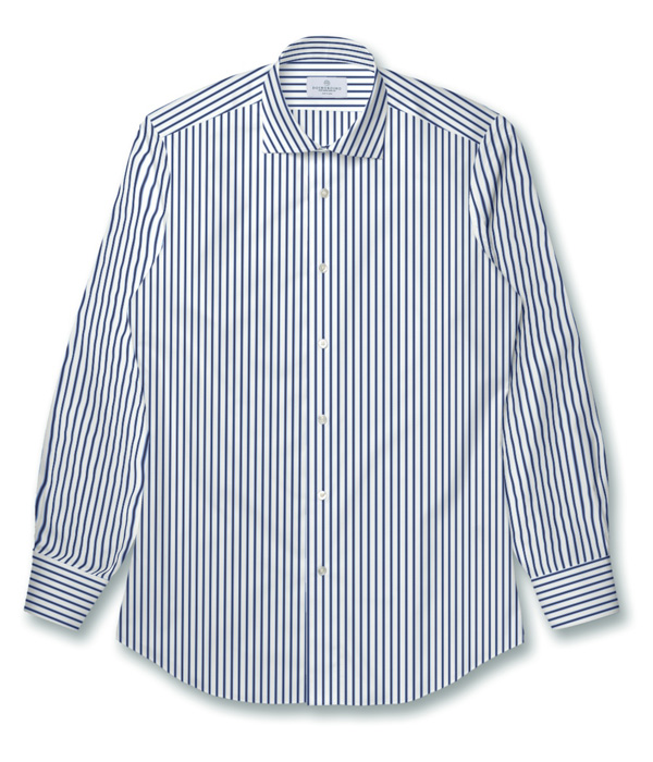 【THOMAS MASON】サックス×ネイビー ブロード ストライプ ドレスシャツ