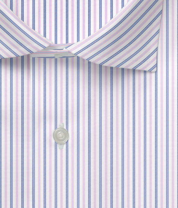【THOMAS MASON】ピンク×サックス ブロード ストライプ ドレスシャツ