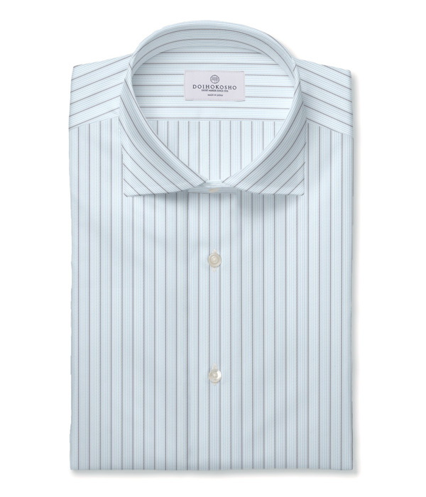 【THOMAS MASON】サックス×ネイビー ブロード ストライプ ドレスシャツ
