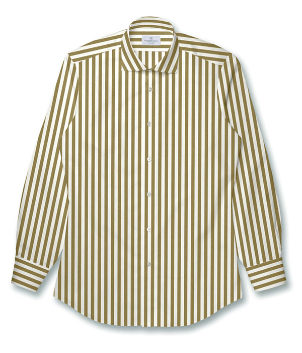 【GRANDI RUBINELLI】ベージュ ボールドストライプ ドレスシャツ