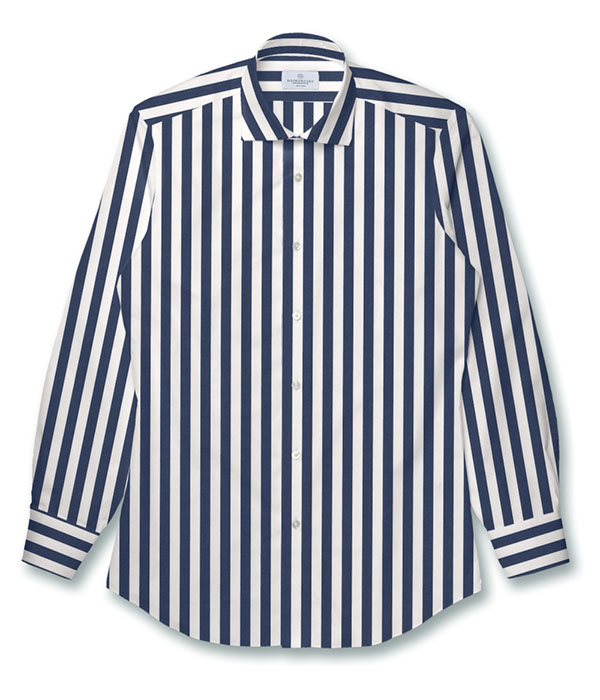 【GRANDI RUBINELLI】ネイビー ボールドストライプ ドレスシャツ