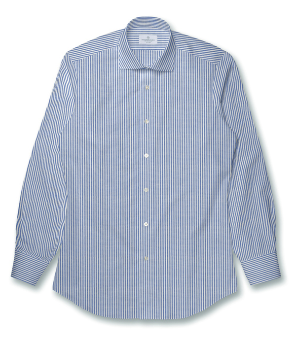 【ALBINI Linen】ブルー 綿麻 ストライプ ドレスシャツ