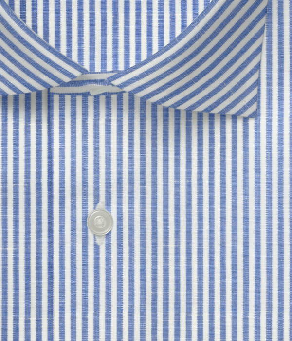【ALBINI Linen】ブルー 綿麻 ストライプ ドレスシャツ