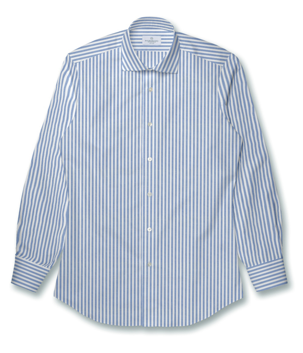 【ALBINI Linen】サックス 綿麻 ストライプ ドレスシャツ