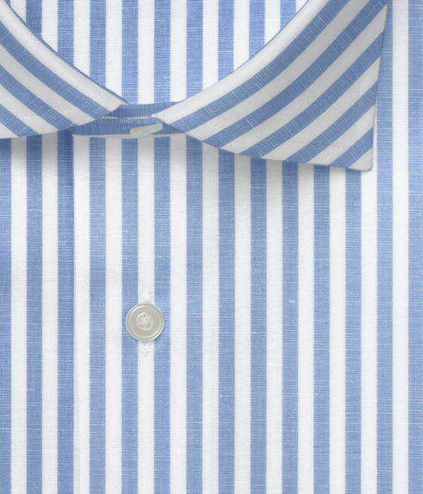 【ALBINI Linen】サックス 綿麻 ストライプ ドレスシャツ