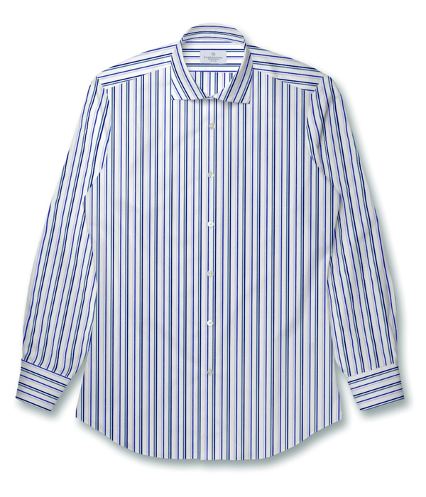 【GRANDI RUBINELLI】ブルー ブロード ストライプ ドレスシャツ