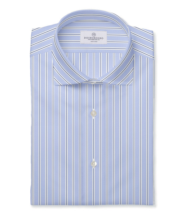 【SIDOGRAS】ブルー地付き ツイル ストライプ ドレスシャツ