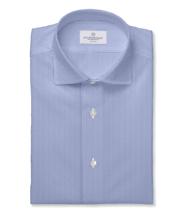 【SIDOGRAS】イージーケア ブルー ブロード ストライプ ドレスシャツ