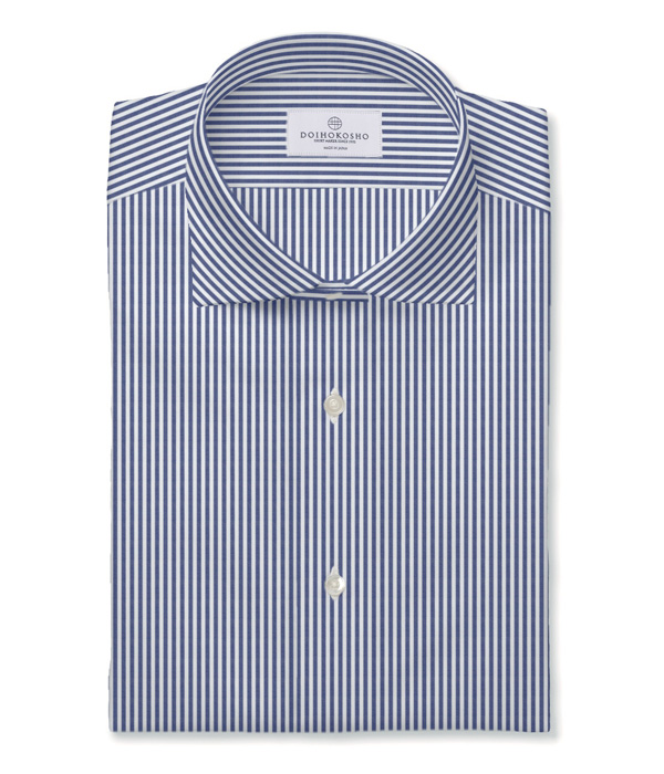 【SIDOGRAS】イージーケア ブルー ブロード ストライプ ドレスシャツ