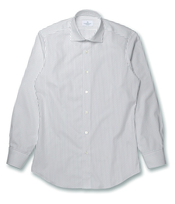 【Albini】グレー ドビー ストライプ ドレスシャツ