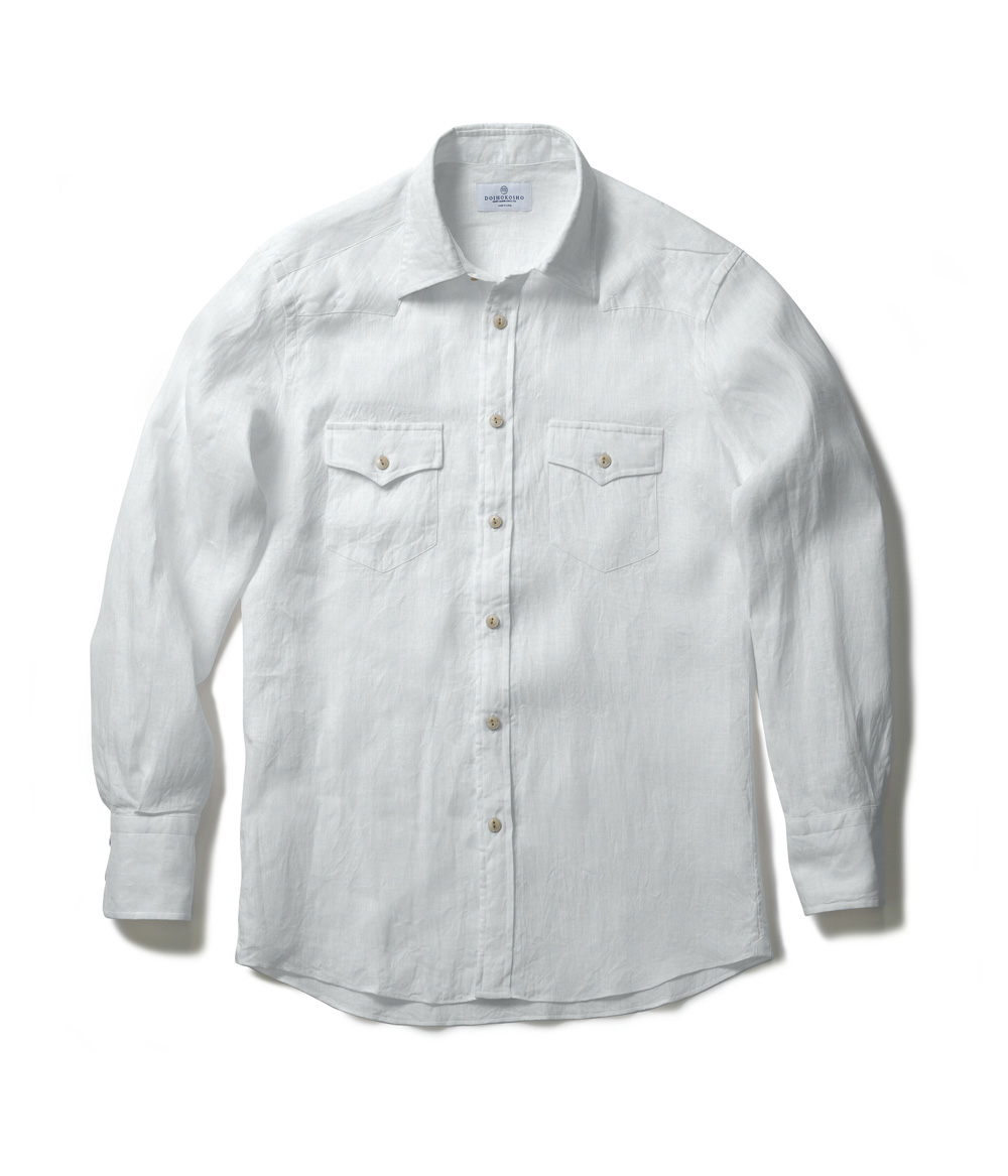 【Albini Linen】ホワイトリネン ウエスタンシャツ