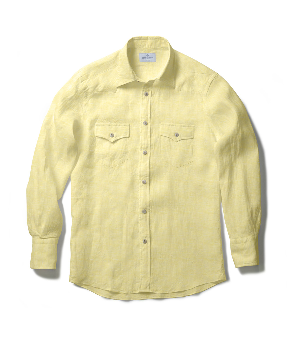 【Albini Linen】イエローリネン ウエスタンシャツ