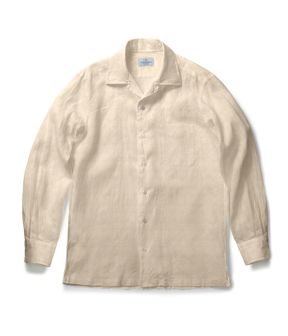 【Albini Linen】ベージュリネン オープンカラーシャツ