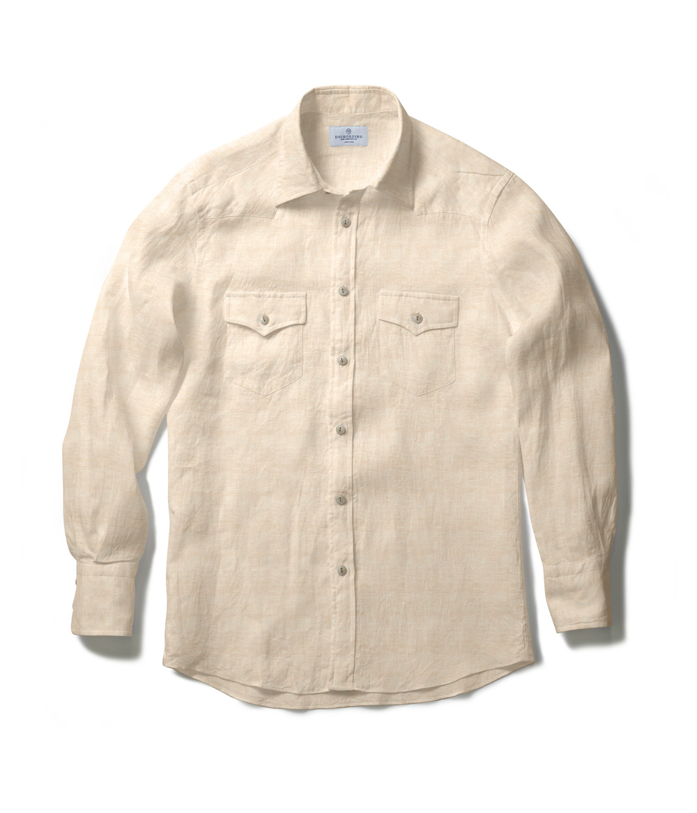 【Albini Linen】ベージュリネン ウエスタンシャツ