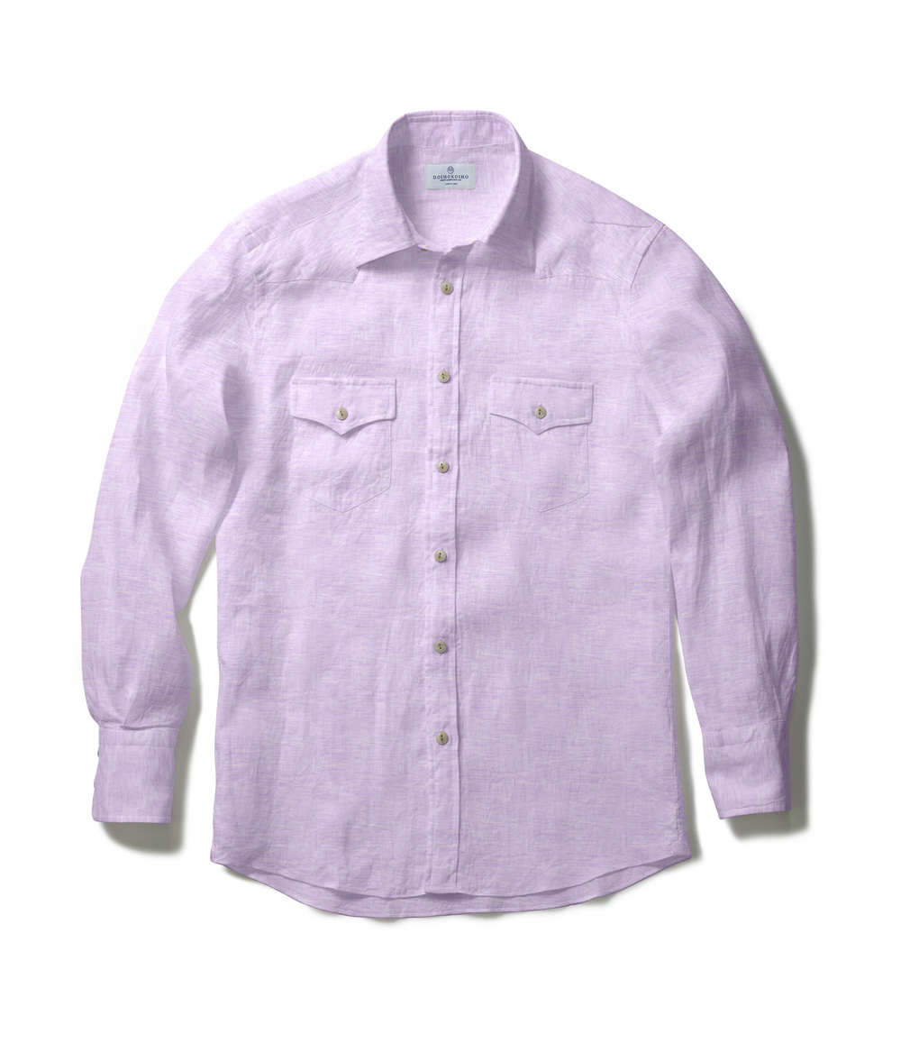 【Albini Linen】パープルリネン ウエスタンシャツ
