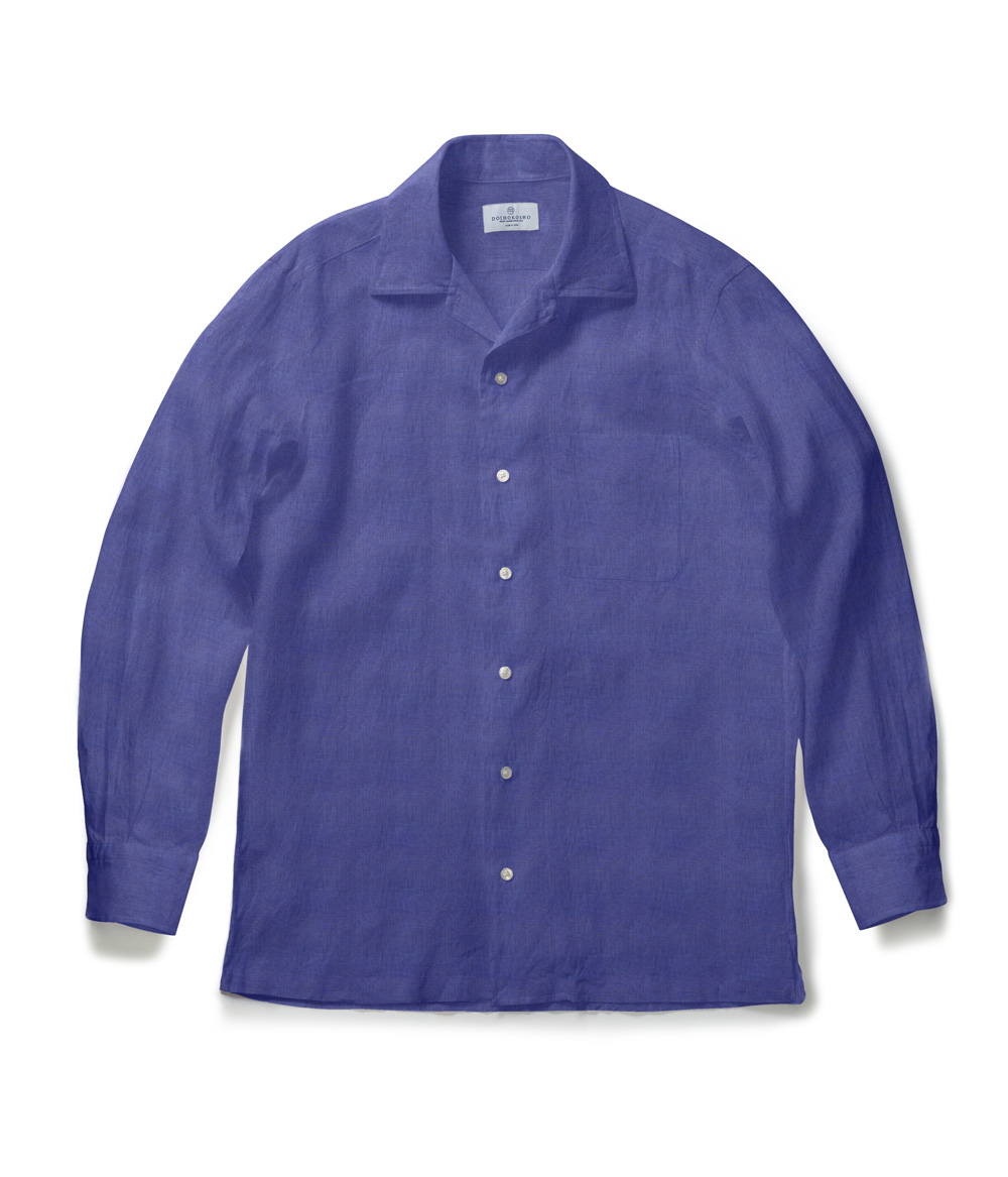 【Albini Linen】ネイビーリネン オープンカラーシャツ