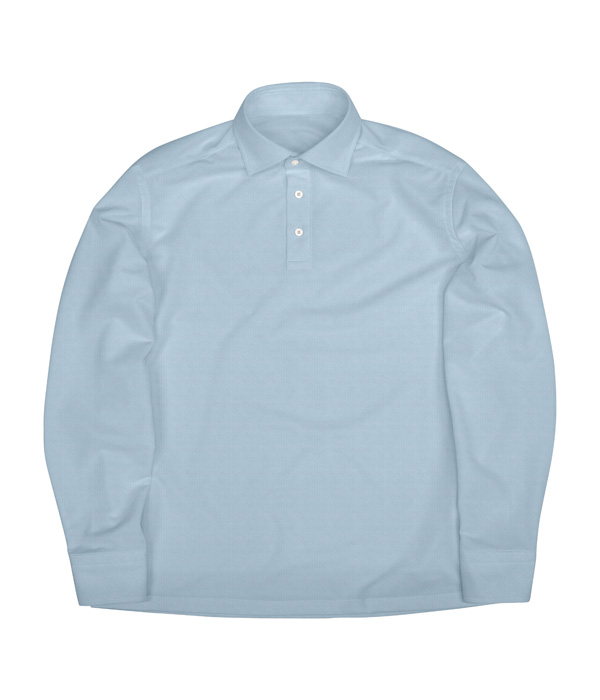 綿ナイロン サックス スムース 無地 ポロシャツ