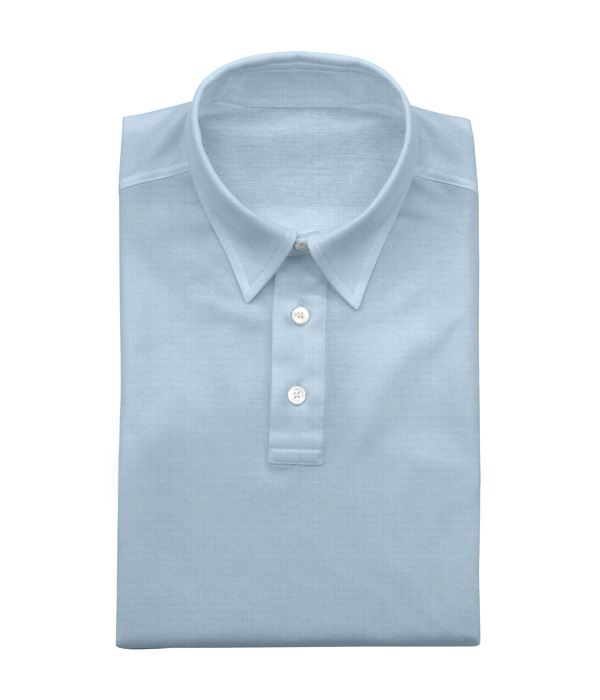 綿ナイロン サックス スムース 無地 ポロシャツ