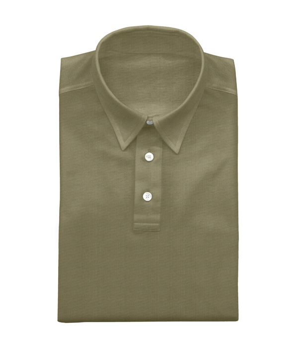 綿ナイロン カーキ スムース 無地 ポロシャツ