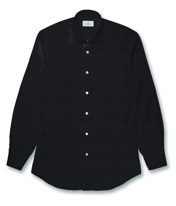 【まとめ買い対象】リネンネイビー無地シャツ