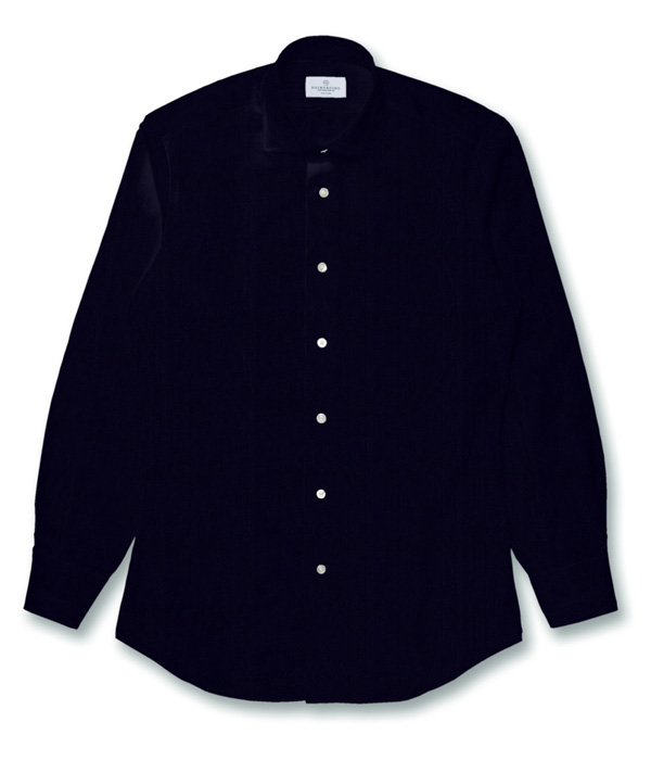 【まとめ買い対象】リネンネイビー無地シャツ