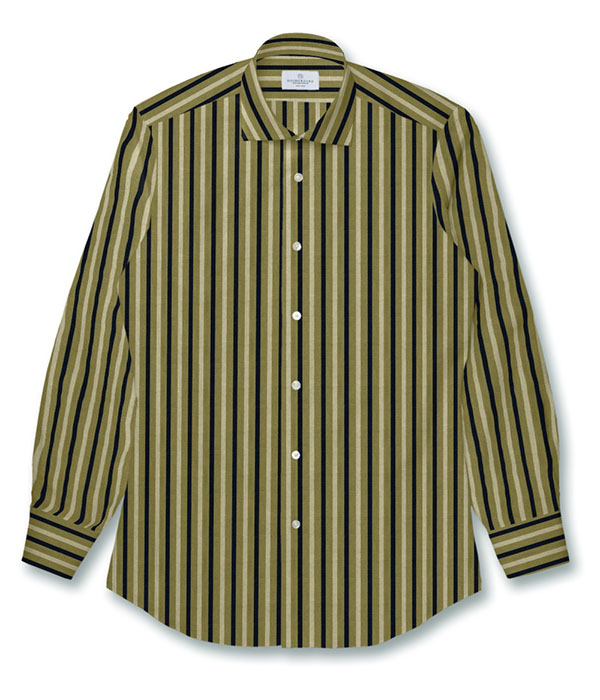 【まとめ買い対象】カーキ×ネイビードビーストライプシャツ