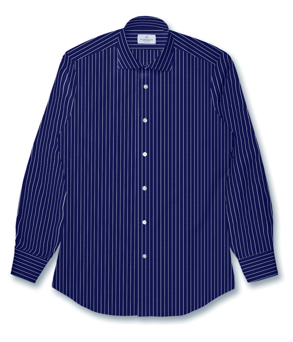 【まとめ買い対象】100/2ネイビーブロードストライプシャツ