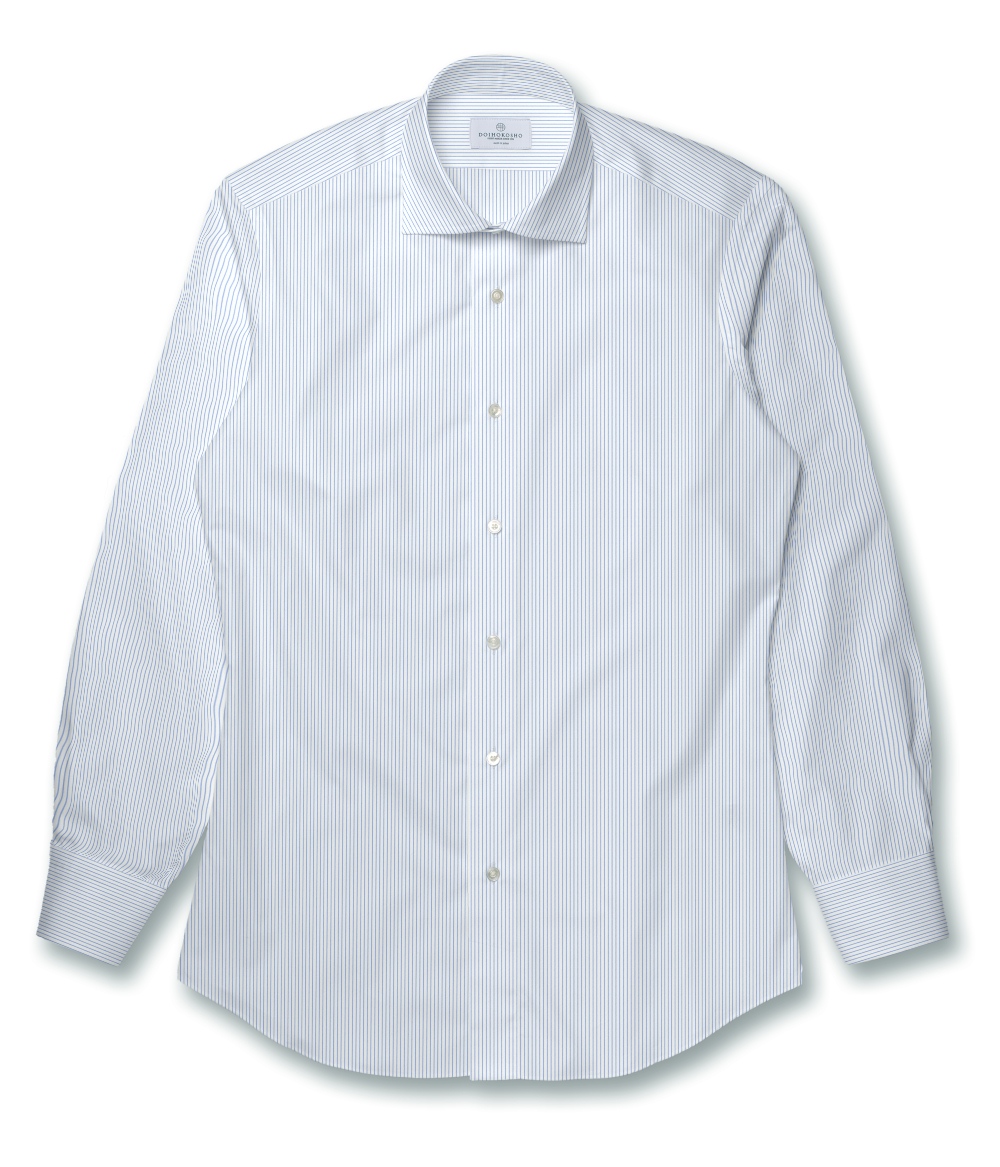 【Weekdays】綿100% サックス ストライプ ドレスシャツ