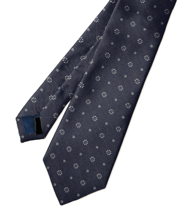 【国産】ネイビー 小紋柄 ネクタイ