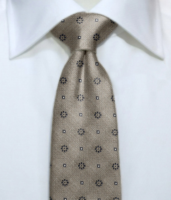 【国産】グレージュ 小紋柄 ネクタイ