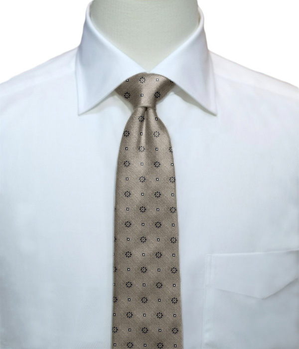 【国産】グレージュ 小紋柄 ネクタイ