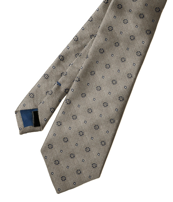 【国産】グレージュ 小紋柄 ネクタイ