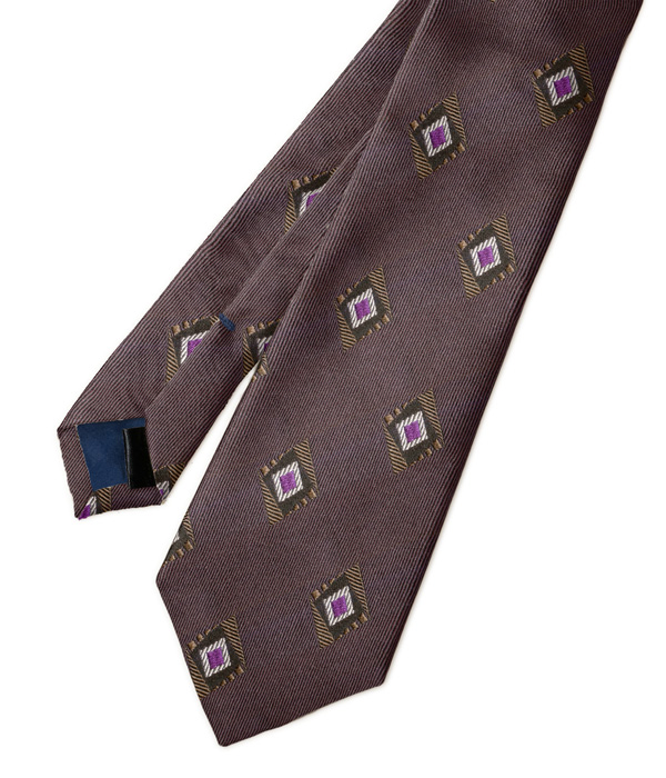 【国産】パープル×ブラウンダイヤ柄ネクタイ