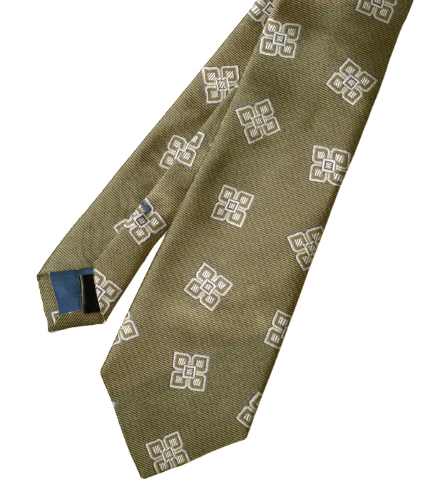 【インポート】モスグリーン モチーフ柄 ネクタイ