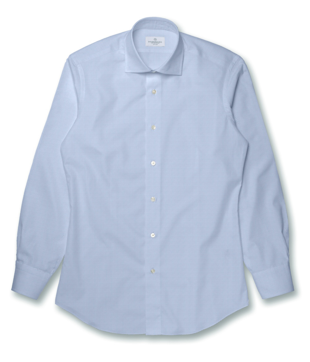 【Weekdays】綿100%形態安定 サックス ヘリンボーン ドレスシャツ