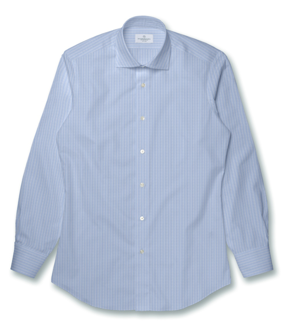【Weekdays】綿100%形態安定 サックス ドビーストライプ ドレスシャツ