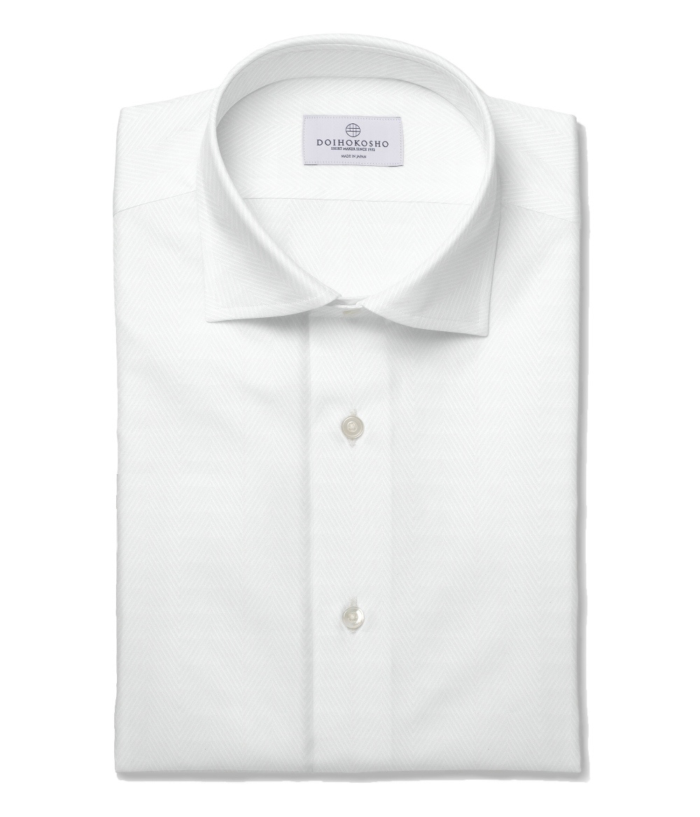 【Weekdays】綿100%形態安定 ホワイト ヘリンボーン ドレスシャツ