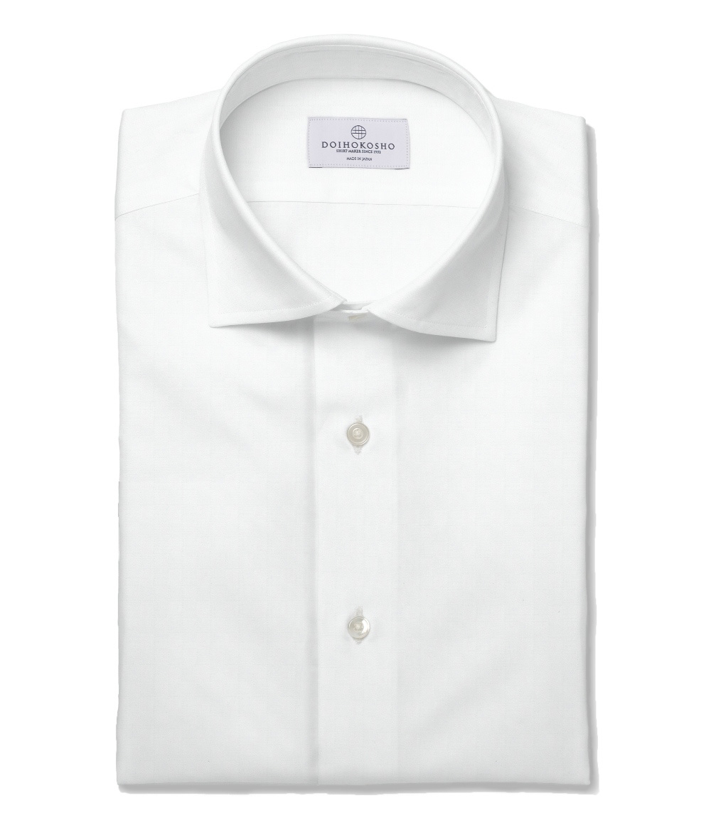 【Weekdays】綿100%形態安定 ホワイト ドビーチェック ドレスシャツ