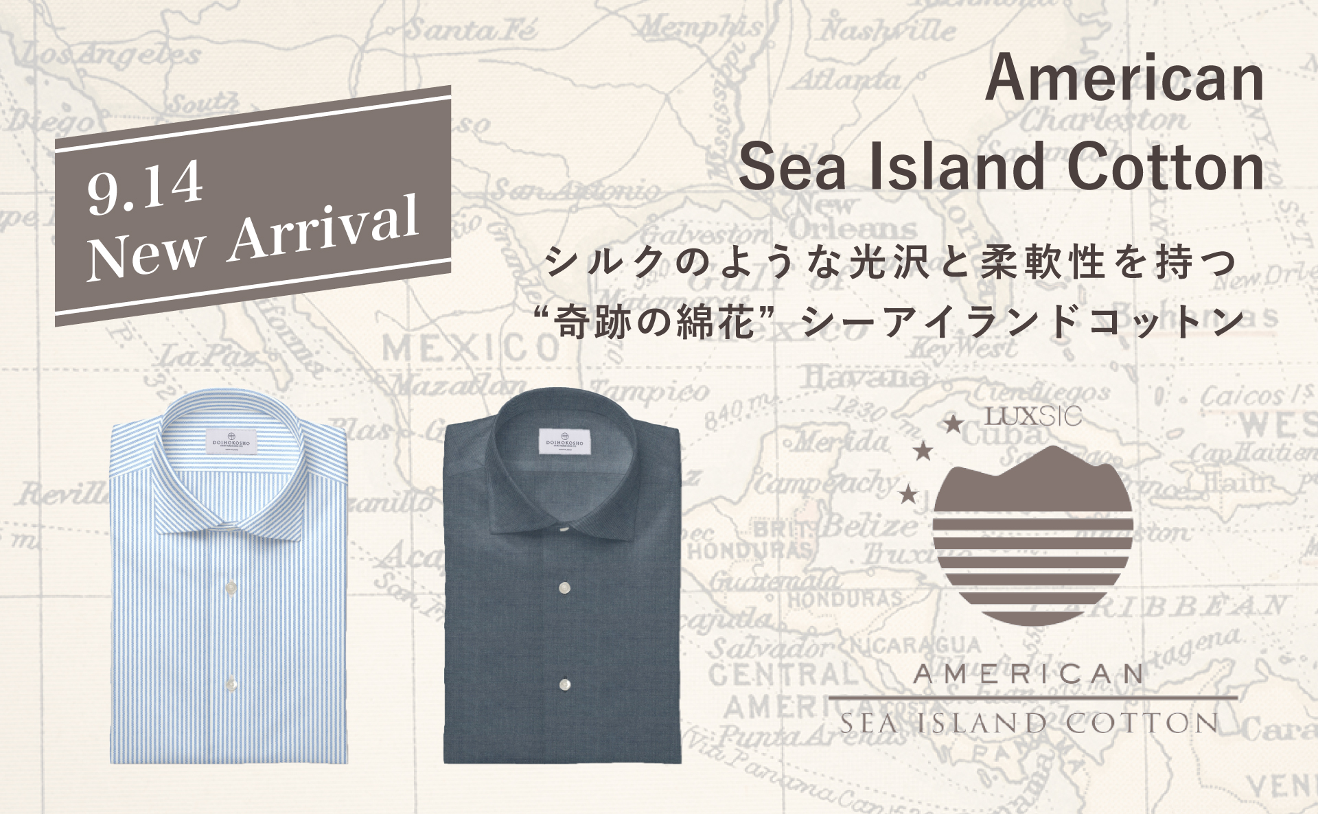 シルクのような光沢と繊細な柔軟性のある生地『American Sea Island Cotton』